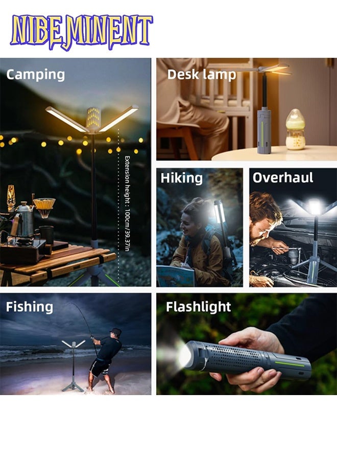 NIBEMINENT Rechargeable 8000mAh Camping and Work Light with Adjustable Stand 3.4 ft, 3000 Lumen Cordless Work Light Featuring 3 Adjustable Heads, Dimmable Emergency Flashlight with Telescopic Tripod - Image 4